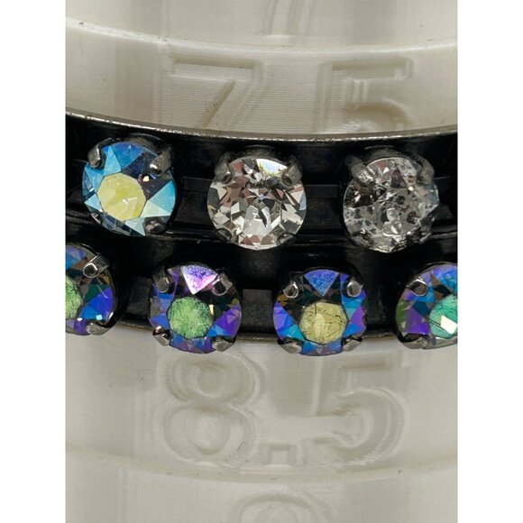 Set of Vintage Aurora Borealis Rhinestone Bangle Set of 2 Black Finish 7.5 inch - Picture 12 of 16